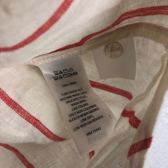 C&C Linen Striped Top Button Down Sleeveless Beige Red M - Picture 3 of 6
